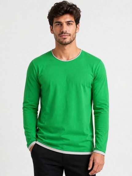 Men's Green Plain Full T-Shirt - Premium Regular Fit