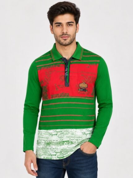 Men's Lite Green Print Full T-Shirt - Premium Cotton, Slim Fit