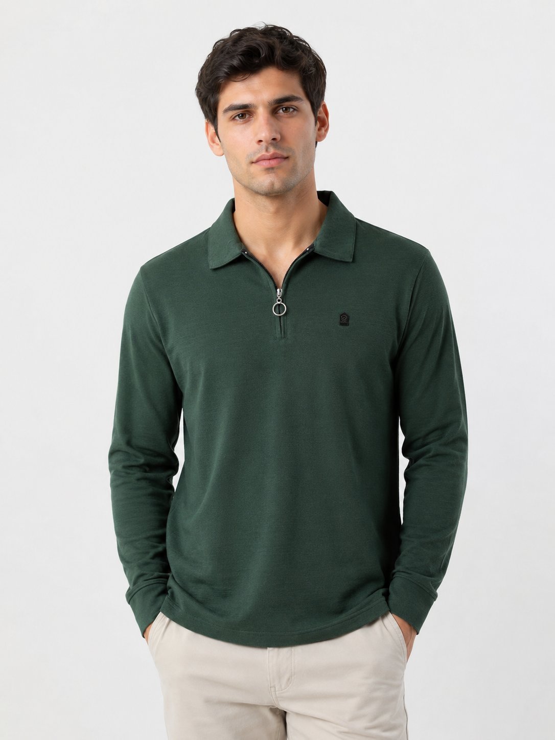 Dark Green Zip Polo Full T-Shirt Dark Green Zip Polo Full T-Shirt
