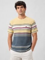 Stylish Cream Stripe Half Sleeve T-Shirt | Slim Fit
