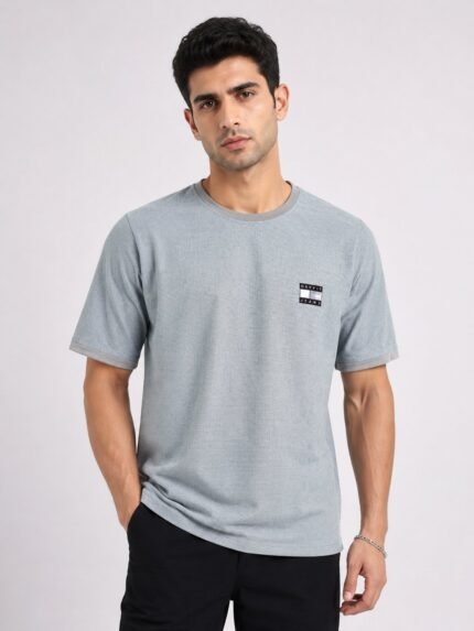Lite Grey Plain Popcorn Half Tshirt For Men Premium
