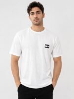 White Plain Half Popcorn Tshirt for Men Textured