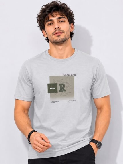 Men's Lite Grey Printed T-Shirt Premium Trendy Street Style