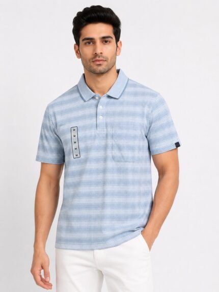 Stripe Polo Sky Blue T-Shirt for Men | Half Sleeve
