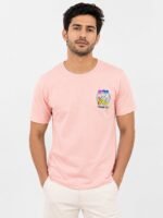 Baby Pink Back Print Half T-Shirt for Men