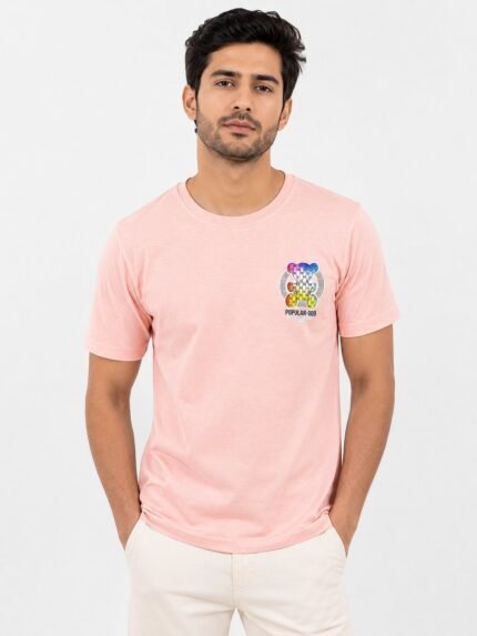 Baby Pink Back Print Half T-Shirt for Men