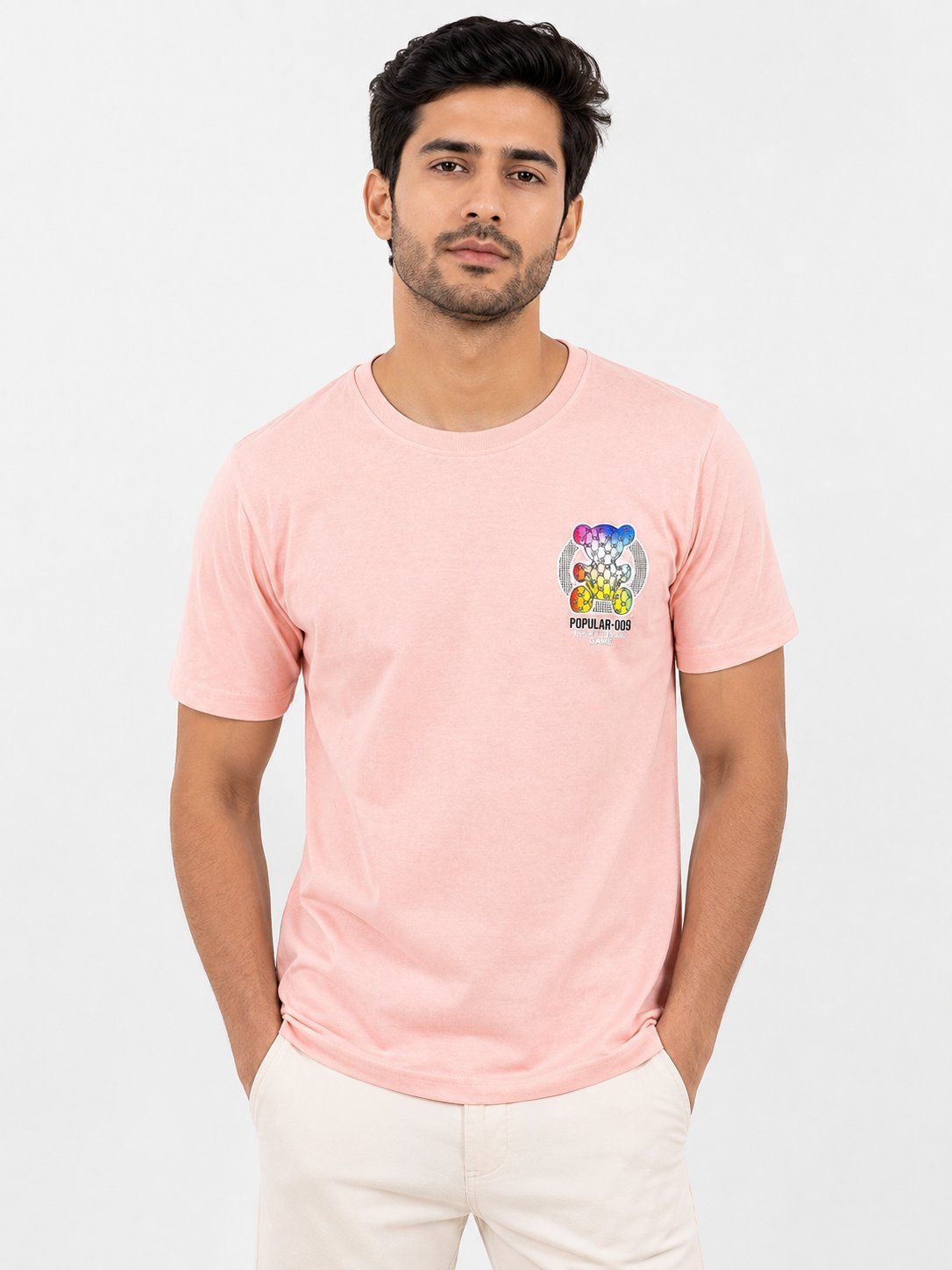 Baby Pink Back Print Half T-Shirt for Men Baby Pink Back Print Half T-Shirt for Men