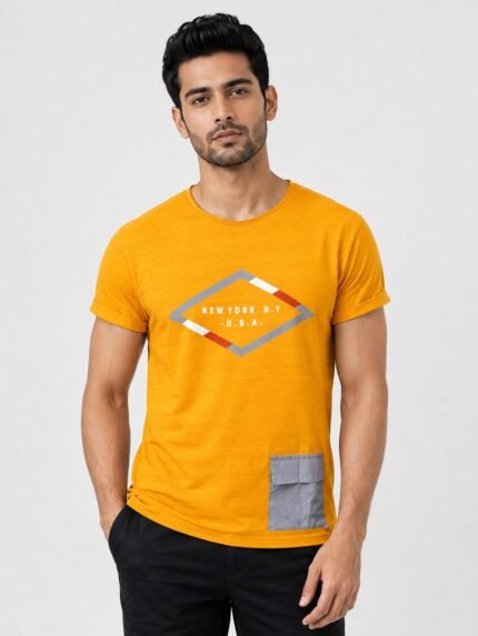 Classic Orange Printed Half Sleeve T-Shirt Summer