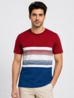 Classic Red & Blue Stripe Half T-Shirt for Men Vintage Style