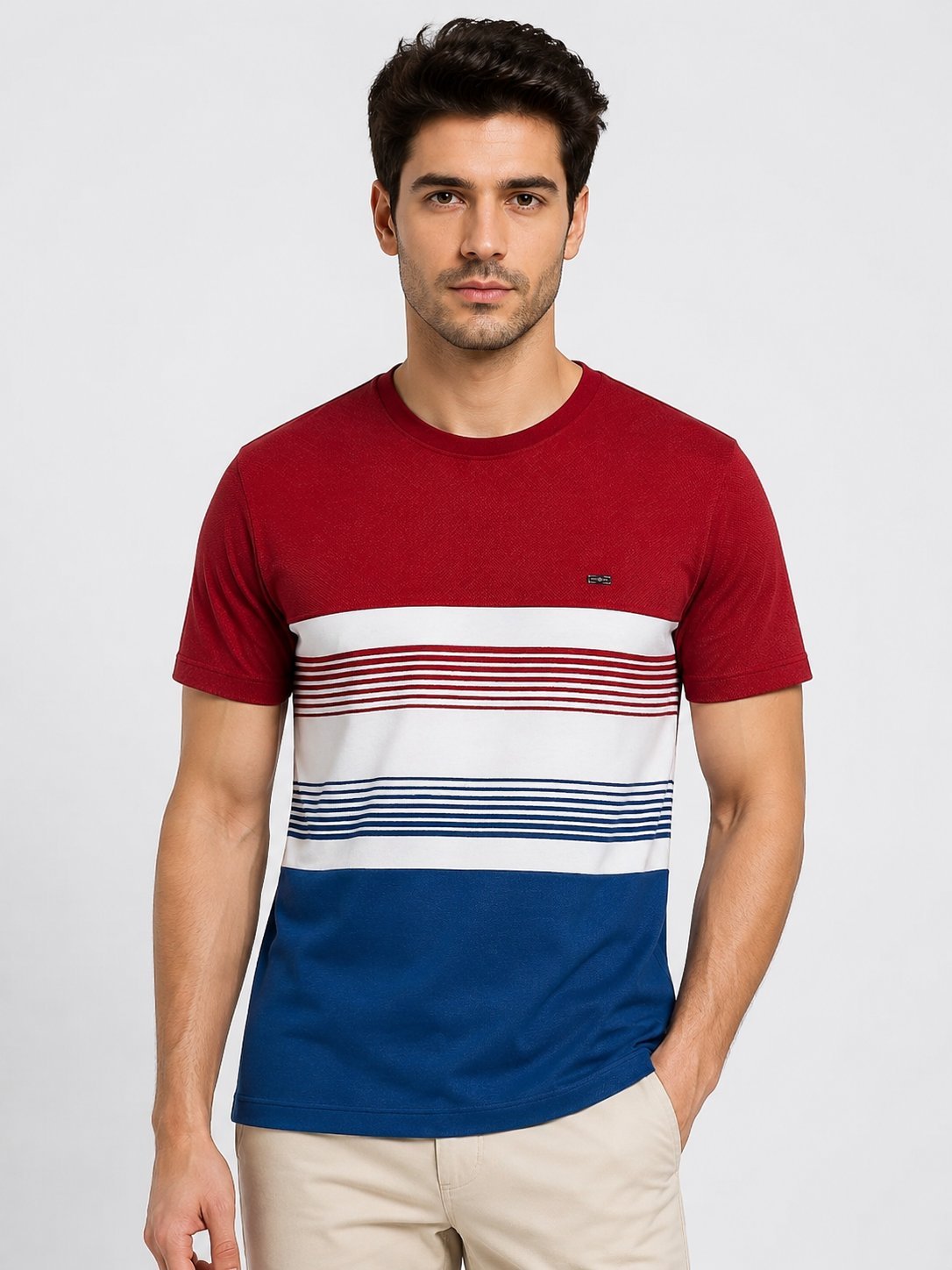 Classic Red & Blue Stripe Half T-Shirt for Men Vintage Style Classic Red & Blue Stripe Half T-Shirt for Men Vintage Style