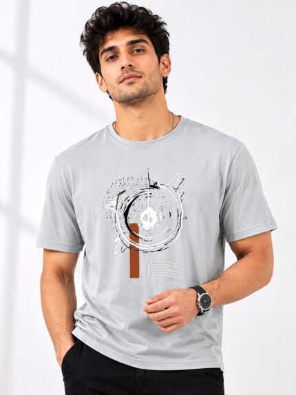 Men's Lite Grey Printed Half Sleeve T-Shirt Cool Style