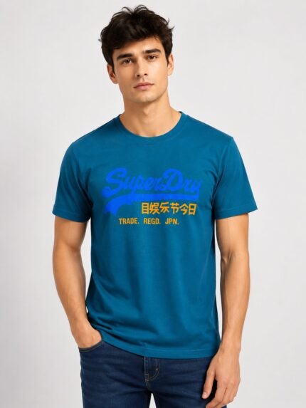 Printed Glaucous Blue Sport Half T-Shirt Premium Slim Fit