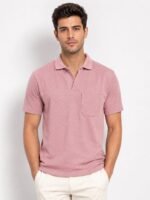 Casual Wear Baby Pink Plain Half Polo T-Shirt rendy