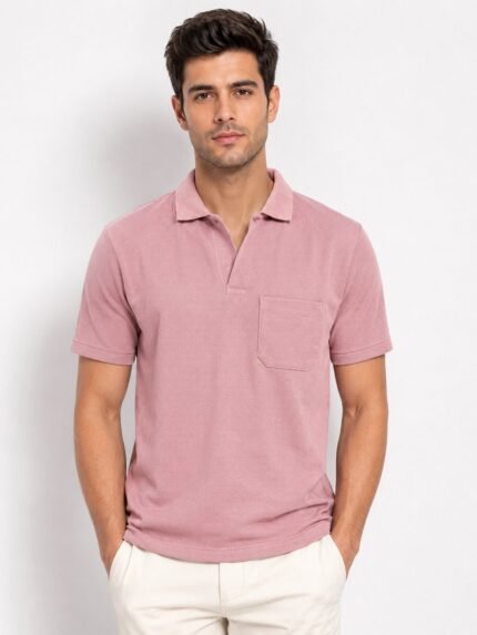 Casual Wear Baby Pink Plain Half Polo T-Shirt rendy