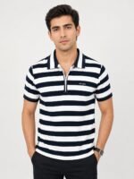 Black Stripe Half Polo T-Shirt for Men | Stylish Imported