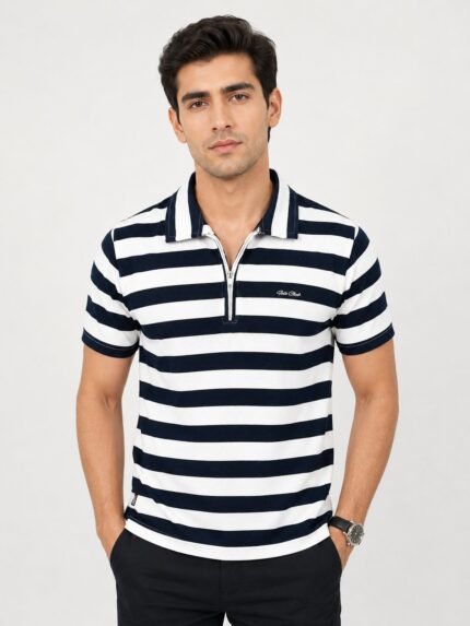 Black Stripe Half Polo T-Shirt for Men | Stylish Imported