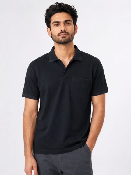 Stylish Plain Black Polo Half T-Shirt Premium