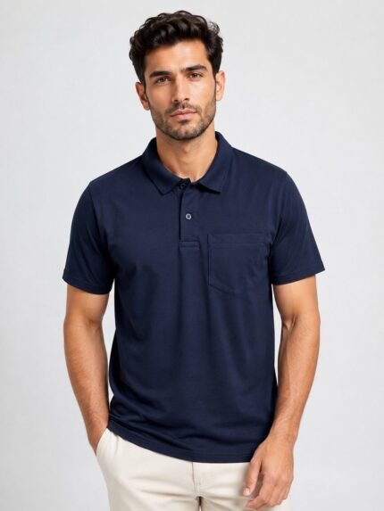 Men’s Deep Blue Solid Polo T-Shirt Office & Casual Essential