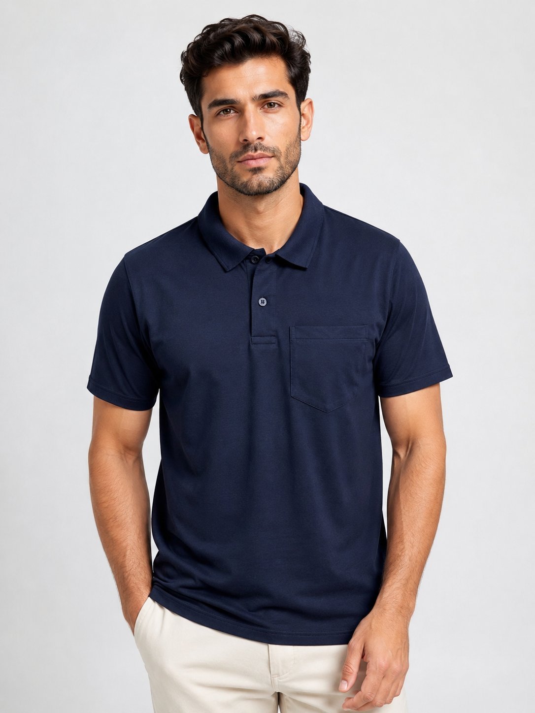 Men’s Deep Blue Solid Polo T-Shirt Office & Casual Essential Men’s Deep Blue Solid Polo T-Shirt Office & Casual Essential