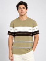 Stripe Cream Half Tshirt For Men Premium Casual