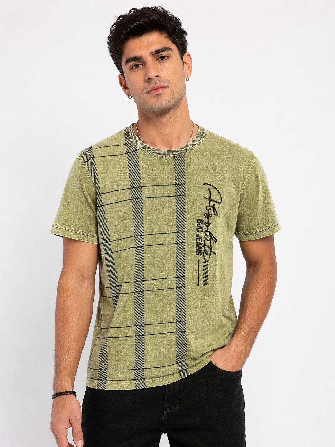 Stylish Green Denim Half T-Shirt for Men Trendy Casual Wear Stylish Green Denim Half T-Shirt for Men Trendy Casual Wear