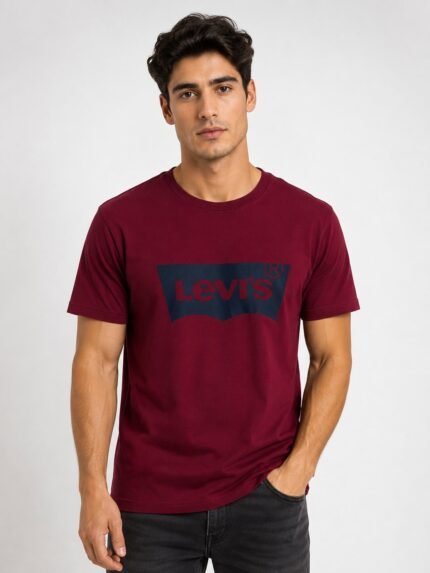 Stylish Sport Printed Maroon Half T-Shirt Slim Fit
