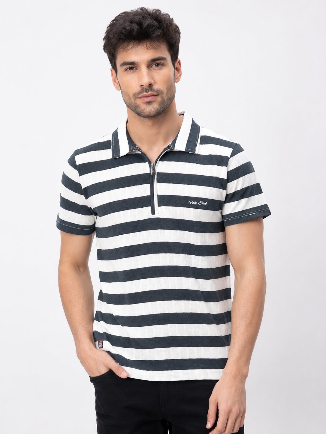 Dark Grey Stripe Half Polo T-Shirt for Men | Premium Imported Dark Grey Stripe Half Polo T-Shirt for Men | Premium Imported