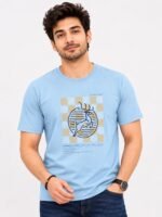 Half Sky Blue Printed T-Shirt Trendy Summer Wear Slim Fit