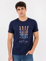 Dark Blue Printed Half T-Shirt for Men Stylish Casual Wear