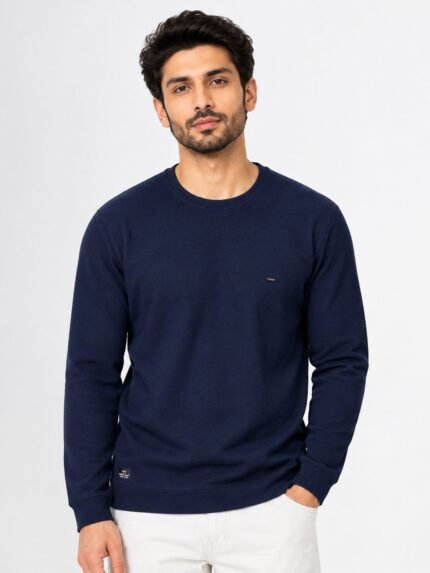 Navy Blue Popcorn Full T-Shirt for Men | Premium Textured Fabric