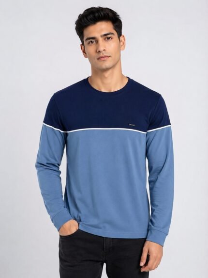 Navy Blue Stripe Full T-Shirt for Men Classic Casual Wear