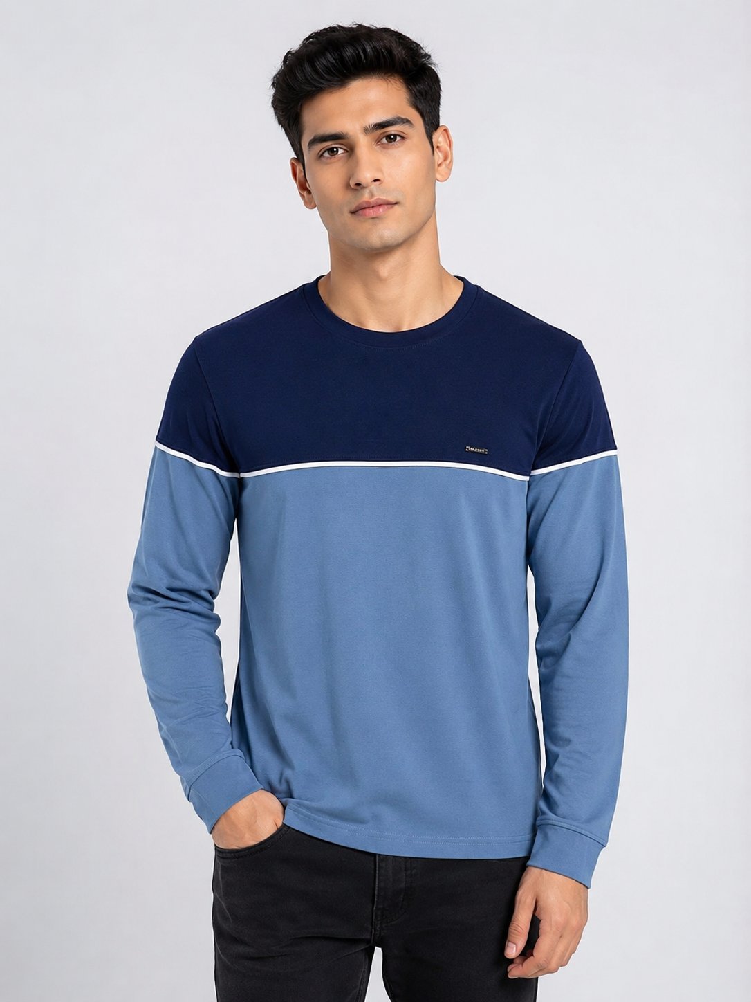 Navy Blue Stripe Full T-Shirt for Men Classic Casual Wear Navy Blue Stripe Full T-Shirt for Men Classic Casual Wear