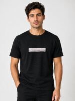 Black Plain Popcorn Half Sleeve T-Shirt for Men