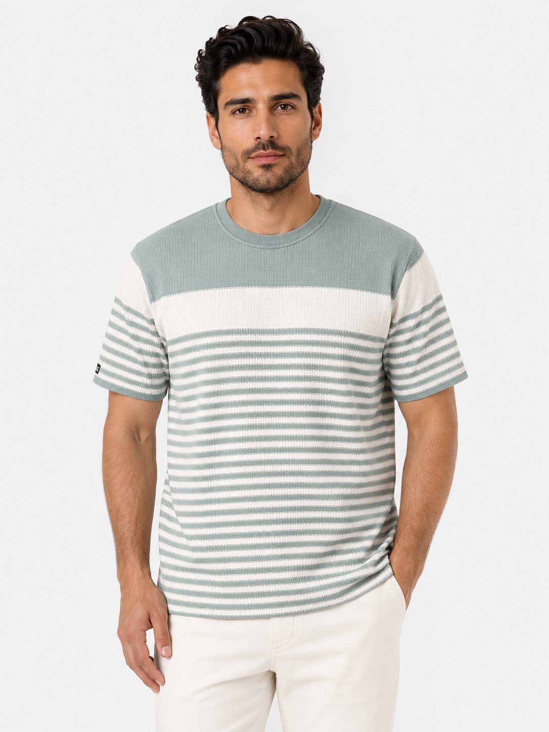 Men's Lite Green Stripe T-Shirt Slim Fit Premium Imported Men's Lite Green Stripe T-Shirt Slim Fit Premium Imported