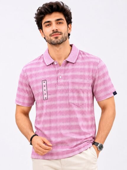 Baby Pink Stripe Polo T-Shirt for Men | Fashion Half Sleeve