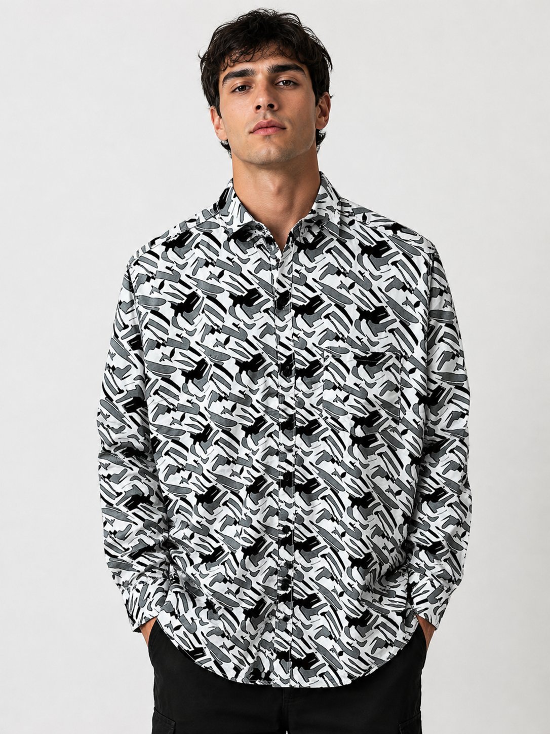 Classic Digital Printed Lite Grey Full Shirt Premium Cotton Classic Digital Printed Lite Grey Full Shirt Premium Cotton