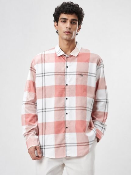 Peach Checks Shirt for Men | Wedding & Office Wear