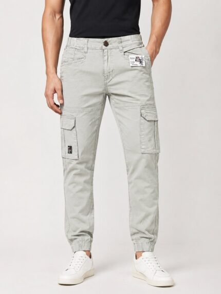 Trendy Cream Cotton Cargo for Men Designer