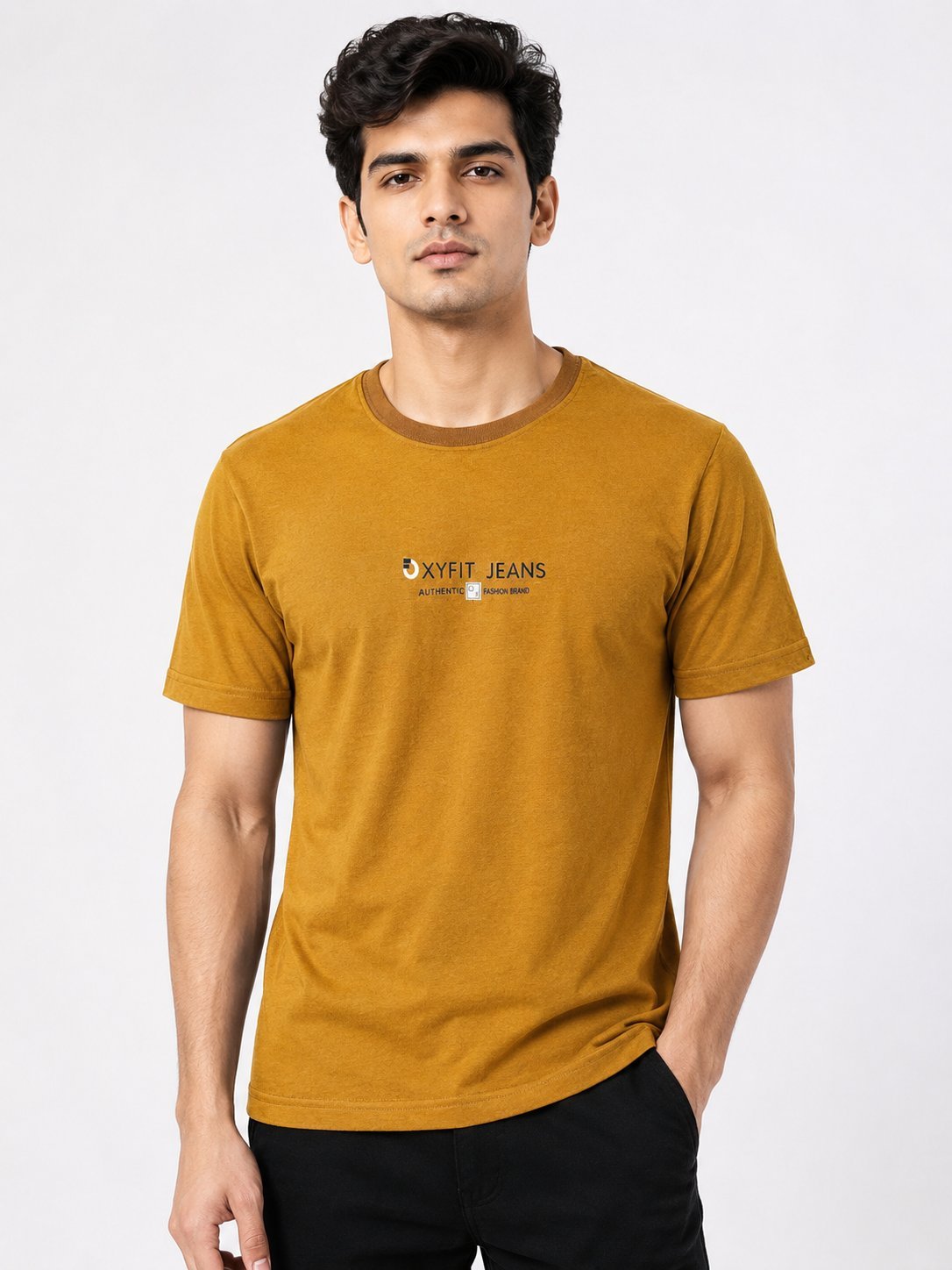 Mustard Plain Half T-Shirt For Men Mustard Plain Half T-Shirt For Men