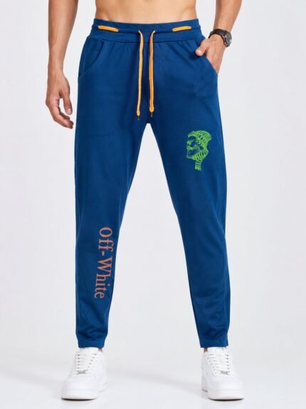 Premium Royal Blue Printed Trackpants Men's Gym Wear