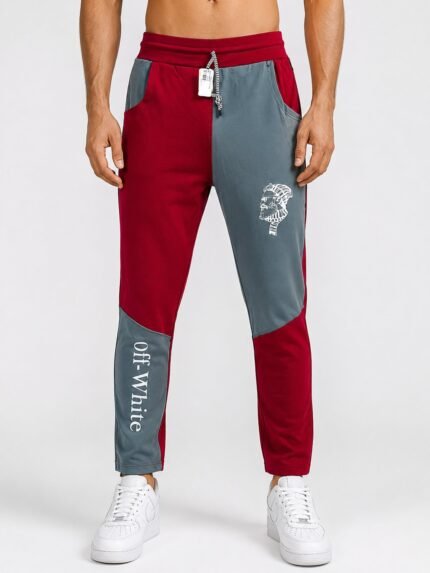 Men's Red Printed Trackpants Bold Gym Wear Premium Lycra