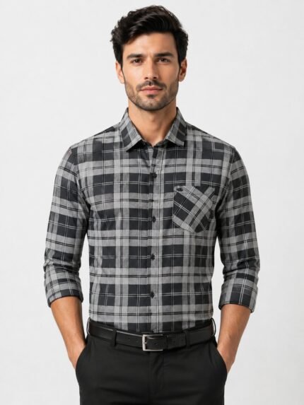 Vintage Lite Grey Checks Shirt for Men