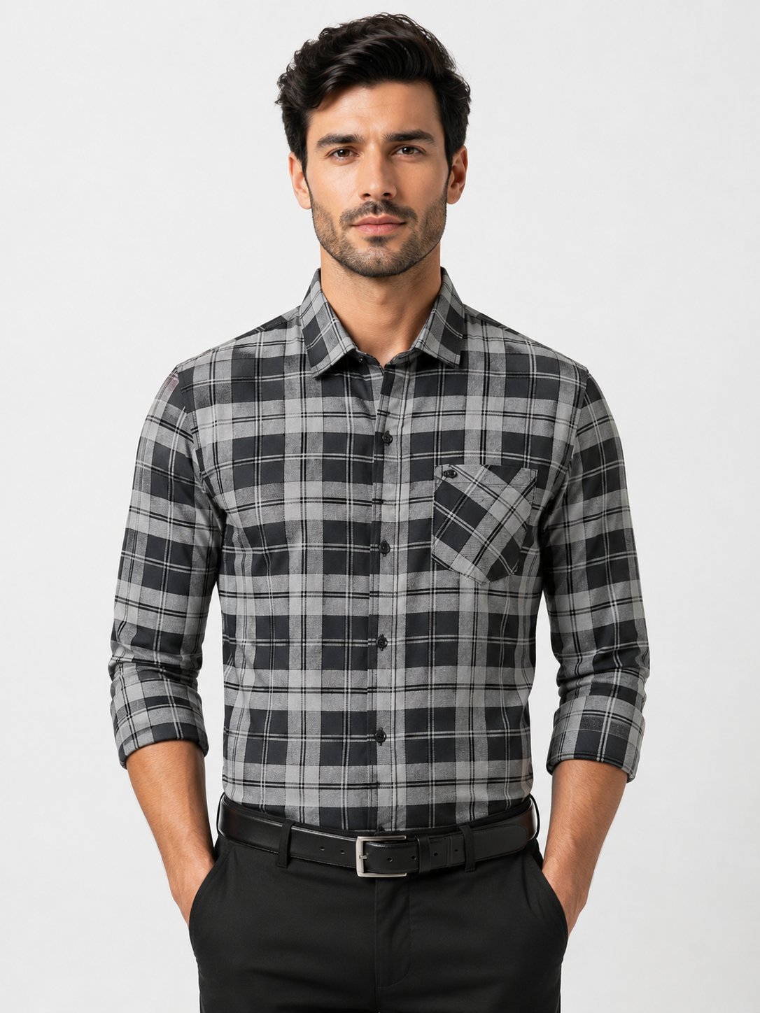 Vintage Lite Grey Checks Shirt for Men Vintage Lite Grey Checks Shirt for Men
