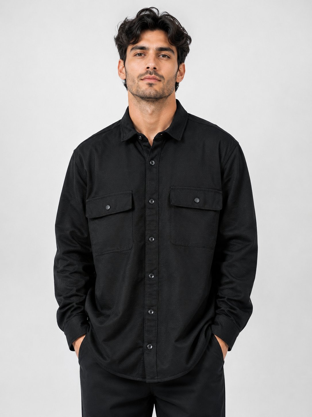 Plain Black Double Pocket Shirt Premium Cotton Plain Black Double Pocket Shirt Premium Cotton