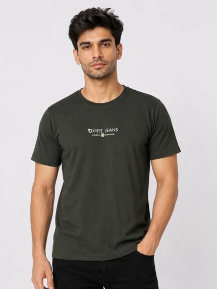 Dark Green Plain Half T-Shirt For Men