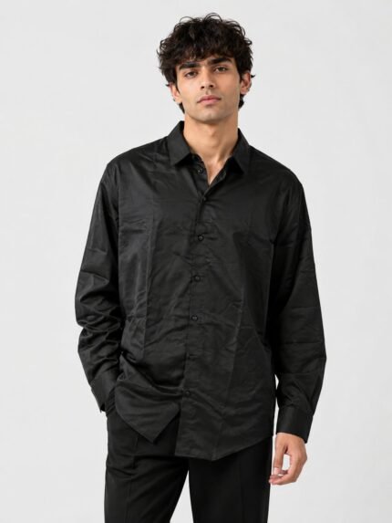 Premium Plain Black Full Shirt for Men Timeless Essential