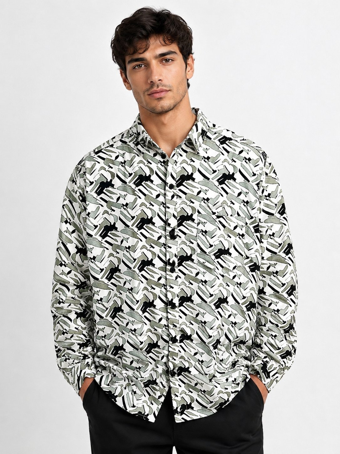 Digital Printed Lite Green Full Shirt Trendy Casual Wear Digital Printed Lite Green Full Shirt Trendy Casual Wear