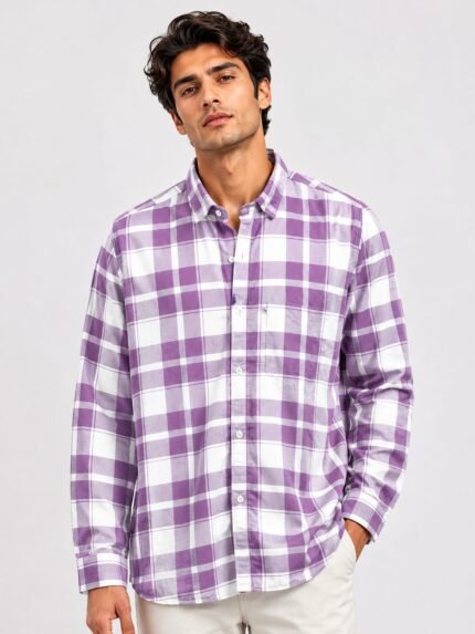 Classic Best Lite Purple Checks Full Sleeve Shirt for Men