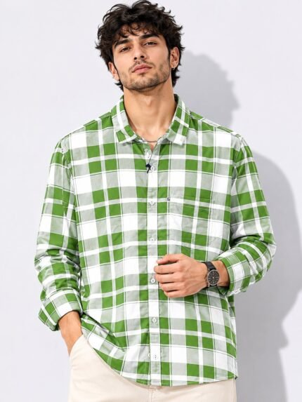 Classic Best Olive Green Checks Full Sleeve Shirt & Heritage