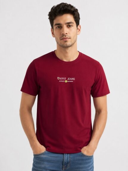 Maroon Plain Half T-Shirt For Men